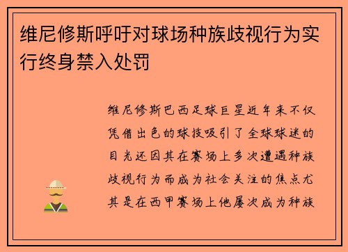 维尼修斯呼吁对球场种族歧视行为实行终身禁入处罚 维尼修斯呼吁对球场种族歧视行为实行终身禁入处罚
