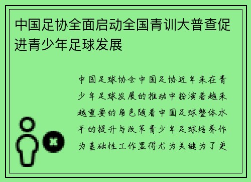 中国足协全面启动全国青训大普查促进青少年足球发展